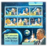 MOÇAMBIQUE - ANO 2013 - CENTENÁRIO DO ANIVERSÁRIO DE WERNHER BRAUN,SÉRIE COM 6 SELOS MINT