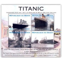 BENIN - ANO 2011 - NAVIO TITANIC I - SERIE 4 SELOS USADOS EMITIDOS EM FOLHINHA