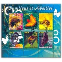 BENIN - BORBOLETAS E INSETOS - SERIE 6 SELOS USADOS EMITIDOS EM FOLHINHA