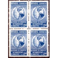 C-0426Y - 1958 - 7º reunião do congresso interamericano de municipios - globo terrestre - americas - papel marmorizado - QUADRA - NOVA - GOMADA - RHM R$ 700,00 (140 UFs X R$ 5,00)