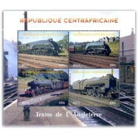 CENTRAFRICA - ANO 2011 - TRENS DA INGLATERRA - SERIE 4 SELOS CARIMBADOS EMITIDOS EM FOLHINHA