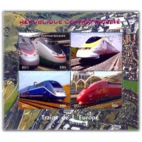 CENTRAFRICA - ANO 2011 - TRENS DA EUROPA - SERIE 4 SELOS CARIMBADOS EMITIDOS EM FOLHINHA