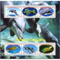 CENTRO ÁFRICA - GOLFINHOS E TARTARUGAS 2012 - SÉRIE COM 6 SELOS USADOS EMTIDOS EM FOLHINHA