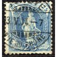SUIÇA - Y 0072a (1882-1904) HELVETIA EM PÉ - 25c AZUL- USADO