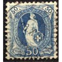 SUIÇA - USADO - Y 0076 (1882-1904) HELVETIA EM PÉ - 50c AZUL - COM CARIMBO