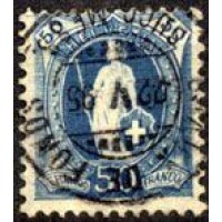 SUIÇA - USADO COM CARIMBO - Y 0076 (1882-1904) HELVETIA EM PÉ - 50c AZUL 