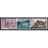 SUIÇA - Y0477+478+479 (1949) FESTA NACIONAL : CARTEIRO E CASAS DE FAZENDAS - 3 SELOS USADOS DE SÉRIE DE 4