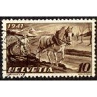 SUIÇA - Y 0367 (1941) PROPAGANDA PARA A AGRICULTURA - CAVALO E ARADO - USADO
