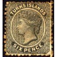 TURKS CAICOS - Y 2 (1873-79) - EFÍGIE DA RAINHA VICTORIA 6p CINZA ESCURO - NOVO SEM GOMA COM UM POUQUINHO DE FERRUGEM