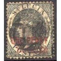 ST.LUCIA FISCAL - Y 20 (1883-84) - EFÍGIE DA RAINHA VICTORIA NEGRO -  VALOR EM SOBRECARGA VERMELHA ONE PENNY REVENUE  SOBRE  - USADO 