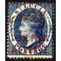 ST.LUCIA FISCAL - Y 9 (1881-82) - EFÍGIE DA RAINHA VICTÓRIA COM SOBRECARGA CARMIM - ONE PENNY REVENUE SOBRE 3p AZUL - NOVO