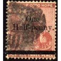 CABO DA BOA ESPERANÇA - Y 22(1882) ESPERANÇA COM SOBRECARGA ONE HALF PENNY SOBRE 3p LILÁS AMARRONZADO - USADO -  CARIMBO MEIO SUJO 