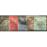 CABO DA BOA ESPERANÇA - Y 33+34+36+37+38 (1885-1894) ESPERANÇA  COM FILIGRANA ÂNCORA - 1/2p, 1p, 4p, 6p, 1s (VERDE AMARELADO  5 SELOS USADOS DE UMA SÉRIE DE 8 CARIMBO