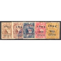 GUATEMALA - Y 52/56 (1894) QUEIXAL COM SOBRECARGA 1894 + NOVO VALOR - SÉRIE 5 SELOS USADOS 
