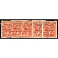 GUATEMALA - Y 27/31 (1886) EFÍGIE DE J.R. BARRIOS 1c VERMELHO COM SOBRECARGA COM DATA 1886 E NOVOS VALORES - TODOS NOVOS 