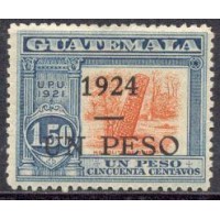 GUATEMALA - Y 204 (1922) SELO DE (1921) SELO DE 1,50 MONOLITO  DE QUIRIGUA COM SOBRECARGA  DE UM PESO - NOVO