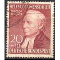 ALEMANHA FEDERAL - Y0044 (1952) BENFEITOR DA HUMANIDADE 20+10 CARMIM THEODOR FLIEDNER - SELO USADO MAS BONITO  