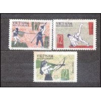 VIETNAM DO NORTE - Y 494/96 (1966) - JOGOS ESPORTIVOS NACIONAIS - SERIE 3 SELOS MINT EMITIDOS SEM GOMA