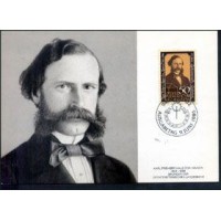 LIECHTENSTEIN - MAXIMO POSTAL COM O SELO Y 843 (1986) - RETRATO DE KARL FREIHERR HAUS VON HAUSEN FUNDADOR DO BANCO DE ESTADO (125 ANOS DO BANCO)