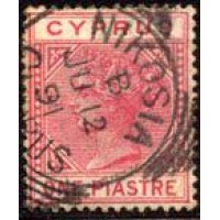 CHIPRE - Y 10 (1881) 1p EFÍGIE DA RAINHA VICTORIA ROSA - USADO 