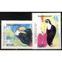 PARAGUAI - Y 2780/2781 (1999) CINQUENTENÁRIO DAS CIDADES DAS CRIANÇAS- TUCANOS E EMBLEMA- SÉRIE 2 SELOS MINT