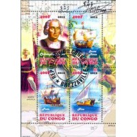 CONGO - CARAVELAS DE COLOMBO 2012 - SÉRIE COM 4 SELOS USADOS EMITIDOS EM FOLHINHA - ANO 2012 