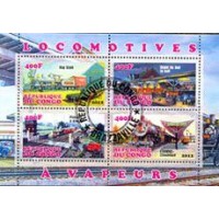 CONGO - TRENS A VAPOR 2012 - SÉRIE COM 4 SELOS USADOS EMITIDOS EM FOLHINHA - ANO 2012