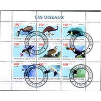 COSTA DO MARFIM - AVES DIVERSAS 2009 - SÉRIE COM 9 SELOS USADOS EMITIDOS EM FOLHINHA