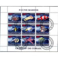 COSTA DO MARFIM - FAUNA MARINHA 2009 - SÉRIE COM 9 SELOS USADOS EMITIDOS EM FOLHINHA