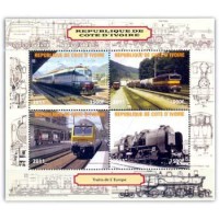 COSTA DO MARFIM - ANO 2011- TRENS DA EUROPA - SERIE 4 SELOS USADOS EMITIDOS EM FOLHINHA