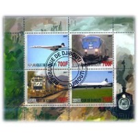 DJIBOUTI - ANO 2007 - AVIÃO CONCORDE E TREM 2ª SERIE - SERIE 4 SELOS USADOS EMITIDOS EM FOLHINHA