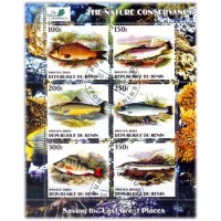 BENIN - FAUNA - PEIXES - SERIE 6 SELOS USADOS EMITIDOS EM FOLHINHA