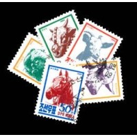 KOREA DO NORTE - FAUNA - ANIMAIS DOMÉSTICOS :CAVALO, PORCO, CABRA, BOI, CARNEIRO- SÉRIE COMPLETADE 1980 COM 5 SELOS USADOS