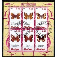 MALAWI FAUNA BORBOLETAS - SERIE 6 SELOS USADOS EMITIDOS EM FOLHINHA