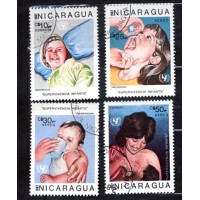 NIACARÁGUA - 1463+AE - ANO 1987- SOBREVIVÊNCIA INFANTIL -ALEITAMENTO MATERNO- ALIMENTAÇÃO- VACINAÇÃO-PREVENÇÃO DE ACIDENTES- SÉRIE 4 SELOS USADOS