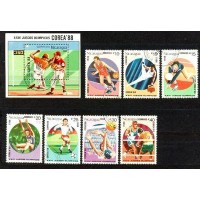 NICARÁGUA - 1493/99+BLOCO DO ANO 1988 - OLIMPÍADAS DE VERÃO EM SEUL NA KOREA  DO SUL - GINÁSTICA MASCULINA NO CAVALO COM ALÇAS-BASQUETE- VOLLEY-SALTO EM DISTÂNCIA-FUTEBOL-POLO AQUÁTICO - BASEBALL - SÉRIE 7 SELOS E BLOCO USADOS