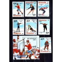 NICARÁGUA - Y 1485A/85 B+AE +BLOCO DO ANO 1987-OLIMPÍADAS DE INVERNO EM CALGARY EM 1988- PATINS DE VELOCIDADE- PATINAÇÃO ARTÍSTICA- HOCKEY NO GELO - E OUTROS ESPORTES-SÉRIE 7 SELOS E BLOCO USADOS