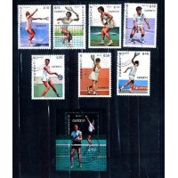 NICARÁGUA - Y 1459/60+AE+BLOCO DO ANO 1987- TENIS - MASCULINO E FEMININO - SÉRIE 7 SELOS E BLOCO USADOS