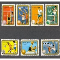 NICARÁGUA - Y 1342/44+AE DO ANO 1984- OLIMPÍADAS DE LOS ANGELES 84-VOLEI-BASQUETE-HOCKEY NA GRAMA-TENIS-FUTEBOL-POLO AQUÁTIDO - HANDBALL- SÉRIE 7  COM SELOS USADOS 