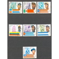 NICARÁGUA - Y 1351/54+AE DO ANO 1984-ÍDOLOS DO BASEBALL - JOGADORES EM AÇÃO E BANDEIRAS -SÉRIE 7 SELOS USADOS
