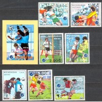 NICARÁGUA - Y 1501/02+AE+BLOCO DO ANO 1988- CAMPEONATO EUROPEU DE FUTEBOL EM ESSEN NA ALEMANHA -SÉRIE 7 SELOS E BLOCO USADOS