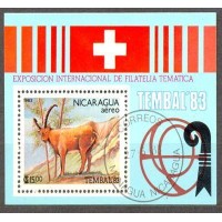 NICARÁGUA - Y B 158 DO ANO 1983 - TEMBAL 83- EXPO. INTERNAICONAL DE FILATELIA TEMÁTICA NA SUIÇA - CABRITO MONTEZ- BLOCO USADO