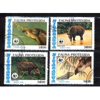 NICARÁGUA - Y 1385+AE - ANO 1986- FAUNA PROTEGIDA WWF -O  TAPIR - SÉRIE 4 SELOS USADOS