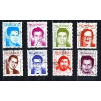 NICARÁGUA - Y 1510+AE DO ANO 1988- HERÓIS E MÁRTIRES DA REVOLUÇÃO-SÉRIE 8 SELOS USADOS 