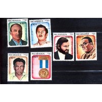 NICARÁGUA - 1484/86+ AE DO ANO 1987- ORDEN DA INDEPENDÊNCIA CULTURAL :RUBEN DARIO : JULIO CORTAZAR-FRANCISCO PEREZ ESTRADA-E OUTROS ESCRITORES , POETAS E JORNALISTAS LATINO-AMERICANOS - AGRACIADOS COM A ORDEM - SÉRIE 6 SELOS USADOS