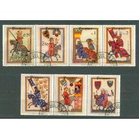 PARAGUAY - 2081/87 DO ANO 1983- TAPEÇARIAS COM CAVALOS E CAVALEIROS MEDIEVAIS -SÉRIE 7 SELOS USADOS