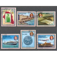 PARAGUAY - Y 2183+AE DO ANO 1985-HOMENAGEM ÀS OBRAS DO PRESIDENTE DO PARAGUAY : NAVIO-AVIÃO-PORTO-AEROPORTO - REPRESAS-USINAS -ETC-SÉRIE 6 SELOS USADOS