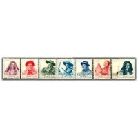 PORTUGAL - Y688/95 (1947) - ADEREÇOS E CHAPÉUS REGIONAIS, SÉRIE COM 8 SELOS NOVOS COM MARCA DE CHARNEIRA CAT. NA 2° COLUNA
