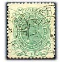 R-070Ab - 1890 - SELO CRUZEIRO 20 RÉIS VERDE ESCURO - DENTEAÇÃO 11 - CARIMBADO - PONTOS DE OXIDAÇÃO