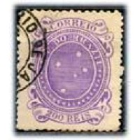 R-073B - 1890 - SELO CRUZEIRO 200 RÉIS VIOLETA,DENTEAÇÃO MISTA - CARIMBADO - SEM GOMA - PONTOS DE OXIDAÇÃO - RHM R$ 325,00 (65 UFs X R$ 5,00)